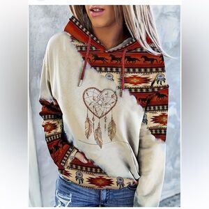 NATIVE Dreamcatcher horse print long sleeve hoodie Womens size large
